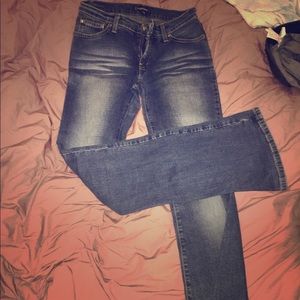 Bebe jeans blue whisker washed flared 26